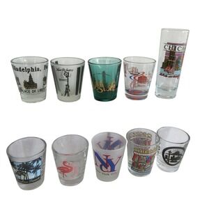 Lot of 10 Souvenir Shot Glasses Chicago NYC Boston New Orleans Seattle Florida